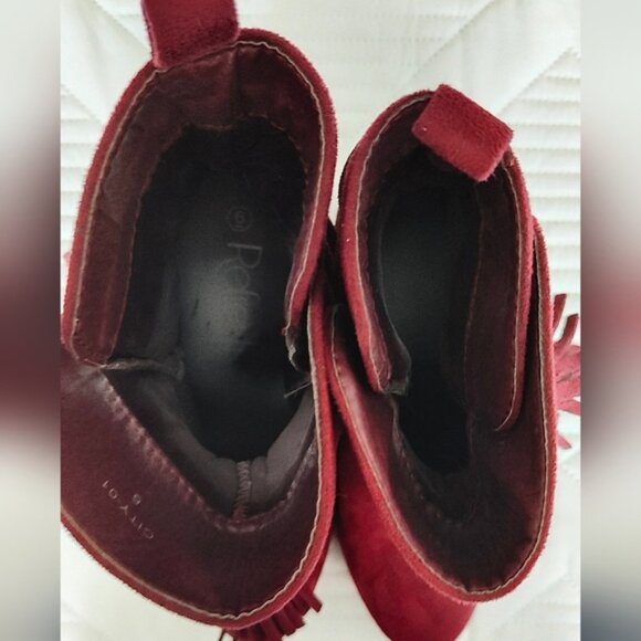REFRESH Women's Faux Suede Almond Toe Tasseled Chunky Heeled Bootie Wine SZ 6 - Picture 7 of 11